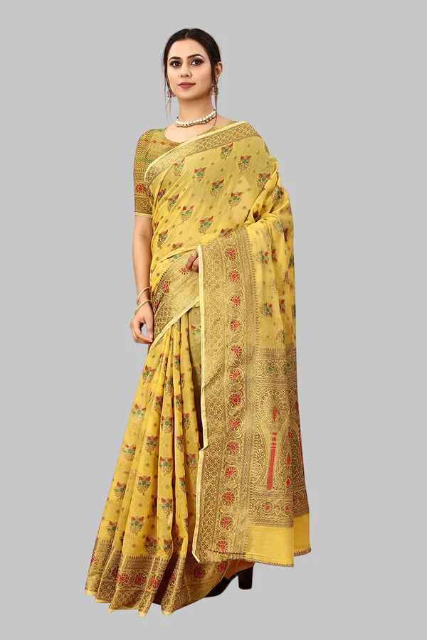 Women_Cotton_Silk_Kanjeevaram_Saree_With_Blouse_Piece