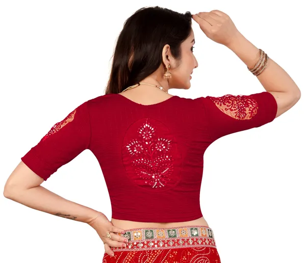 Maroon_Cotton_Embroidered_Elbow_Sleeve_Blouse_For_Women