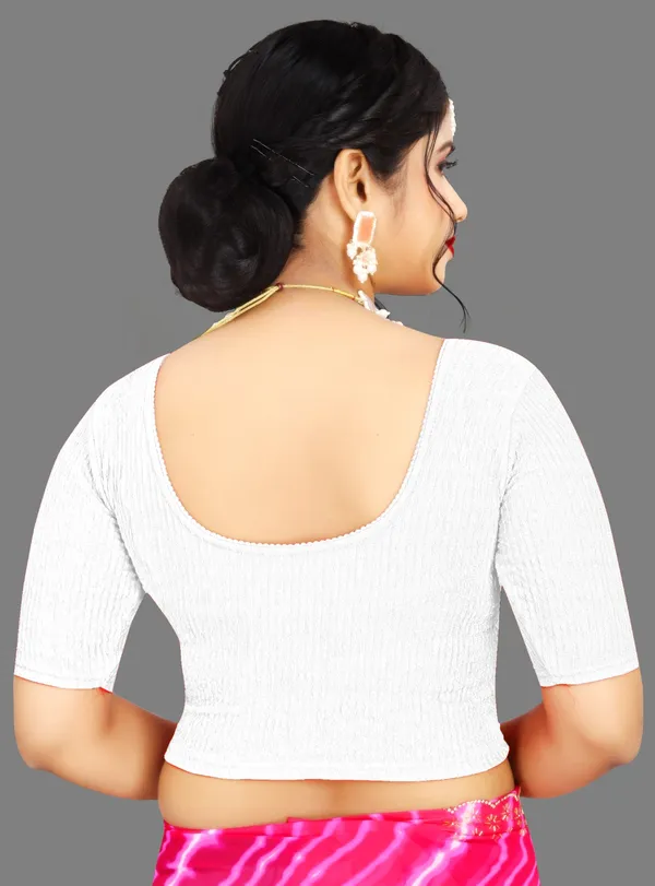 White_Crepe_Elbow_Sleeve_Saree_Blouse_For_Women