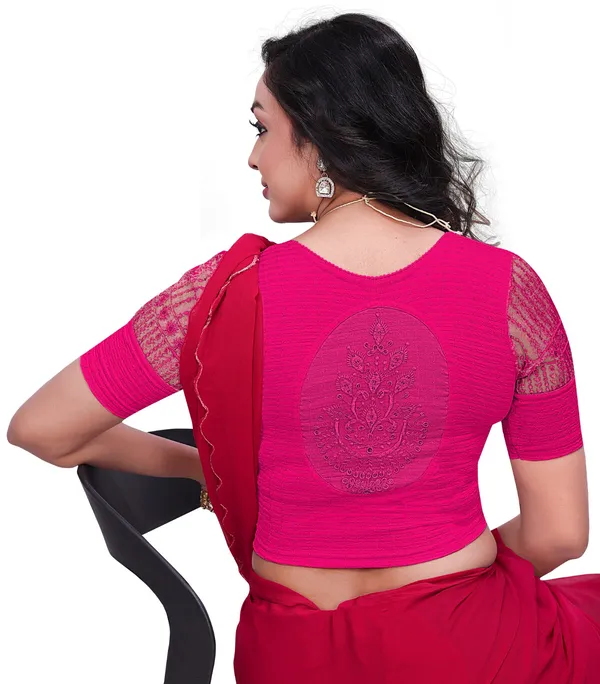 Pink_Textured_Net_Embroidered_Half_Sleeve_Saree_Blouse_For_Women