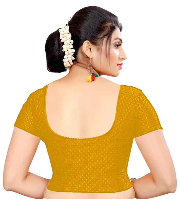 Mustard_Yellow_Cotton_Textured_Round_Neck_Saree_Blouse_For_Women