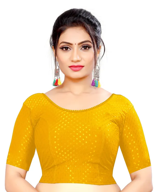 Yellow_Cotton_Printed_Round_Neck_Half_Sleeve_Blouse_For_Women