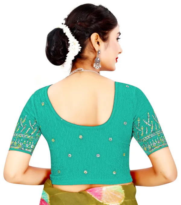 Sea_Green_Crepe_Embroidered_Round_Neck_Saree_Blouse_For_Women
