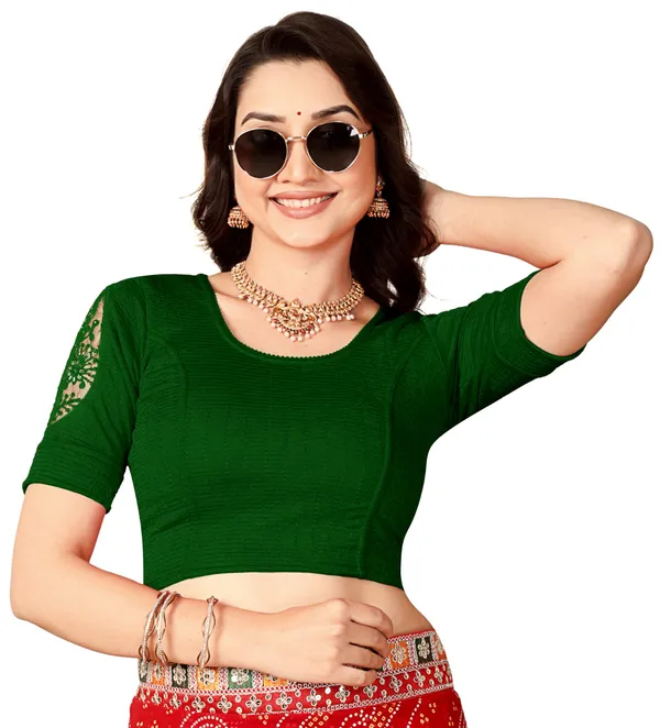 Green_Cotton_Lace_Cutwork_Round_Neck_Half_Sleeve_Saree_Blouse_For_Women
