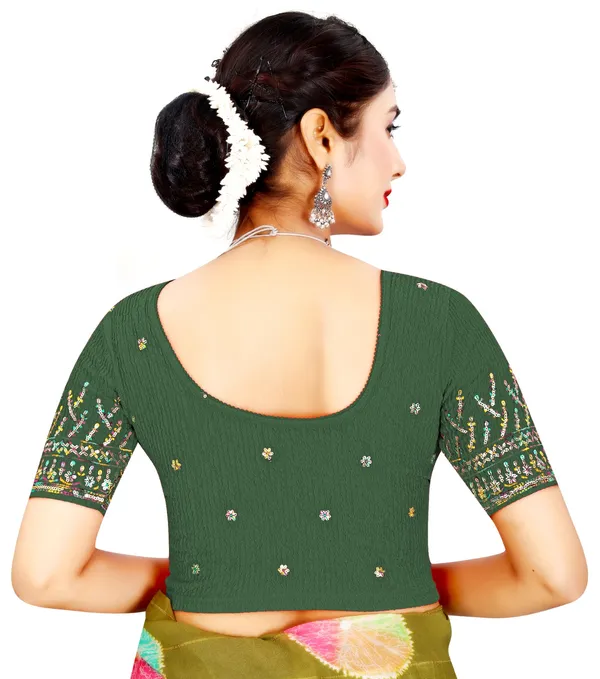 Green_Cotton_Crinkle_Textured_Embroidered_Saree_Blouse_For_Women