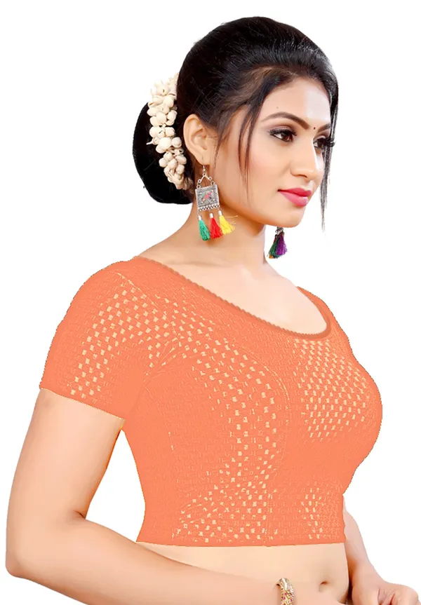Orange_Textured_Stretch_Fit_Round_Neck_Saree_Blouse_For_Women
