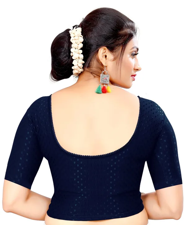 Navy_Blue_Printed_Scallop_Lace_Half_Sleeve_Saree_Blouse_For_Women