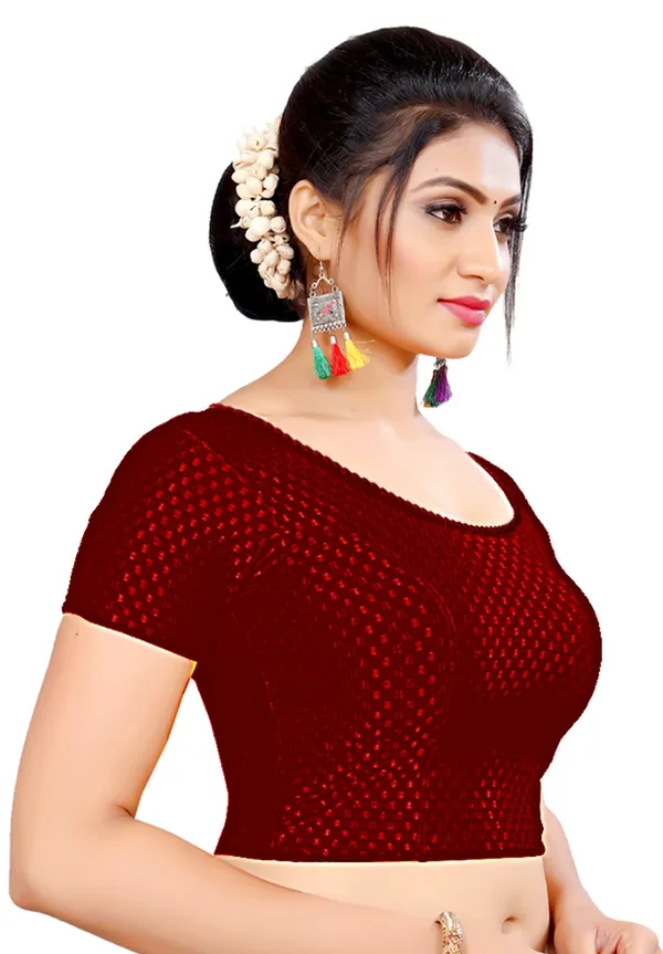 Maroon_Textured_Round_Neck_Saree_Blouse_For_Women