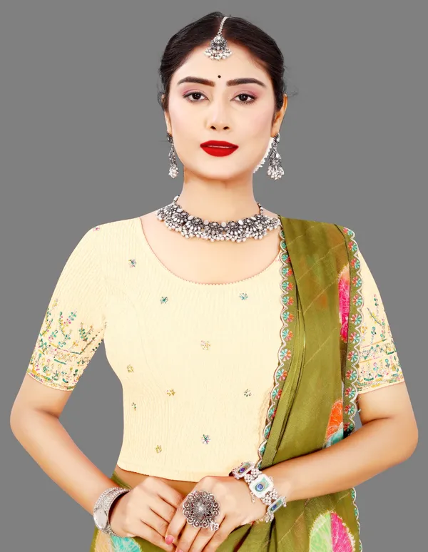 Cream_Cotton_Floral_Embroidered_Round_Neck_Saree_Blouse_For_Women
