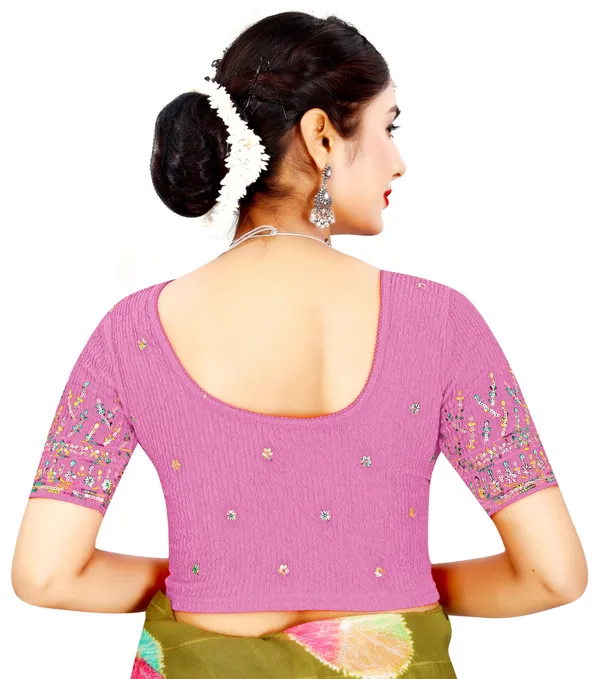 Pink_Cotton_Crinkle_Sequin_Embroidered_Round_Neck_Blouse_For_Women