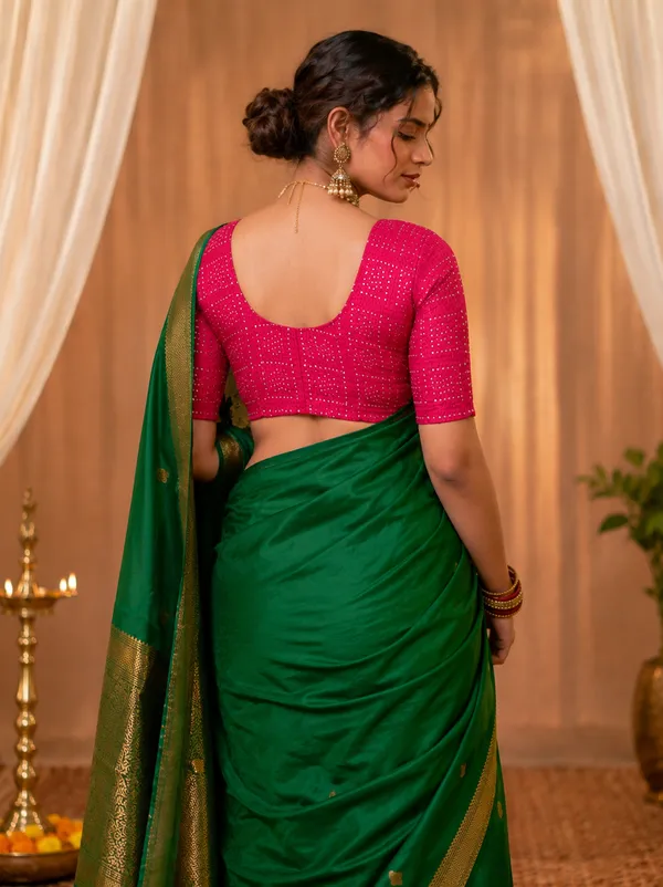 Green_Silk_Zari_Border_Saree_With_Pink_Embroidered_Blouse_For_Women