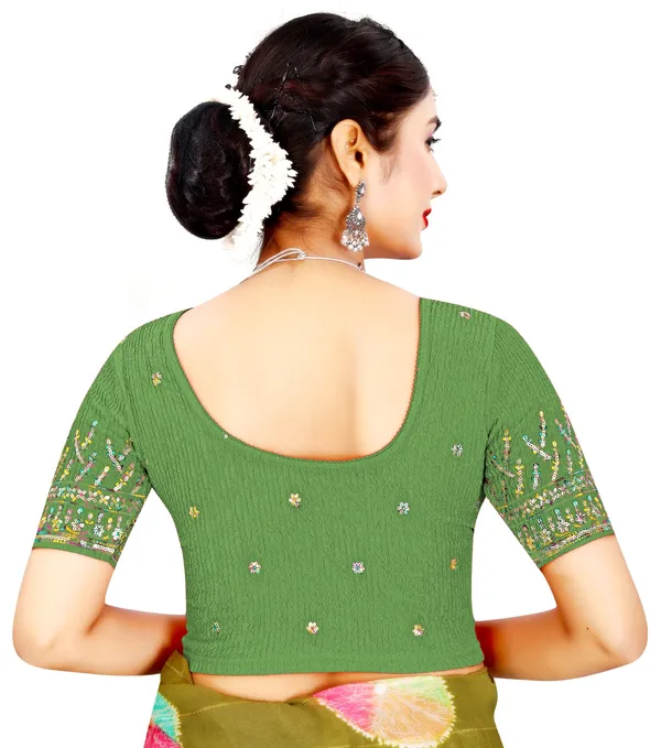 Green_Cotton_Sequin_Embroidered_Round_Neck_Saree_Blouse_For_Women