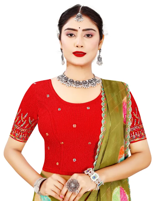 Red_Cotton_Embroidered_Mirror_Work_Round_Neck_Saree_Blouse_For_Women