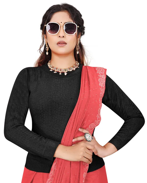 Black_Women's_Cotton_Blend_Stretchable_Full_Sleeve_Blouse_–_Round_Neck