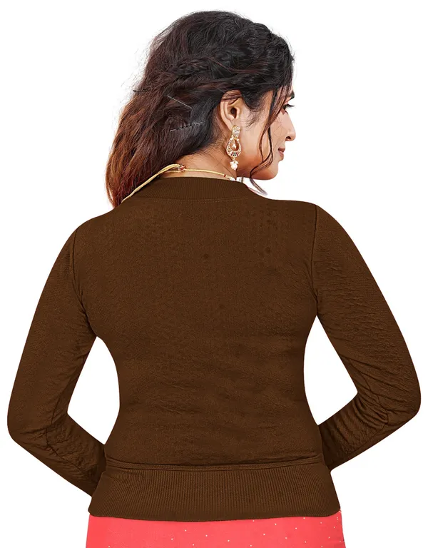 Brown_Women's_Cotton_Blend_Stretchable_Full_Sleeve_Blouse_–_Round_Neck