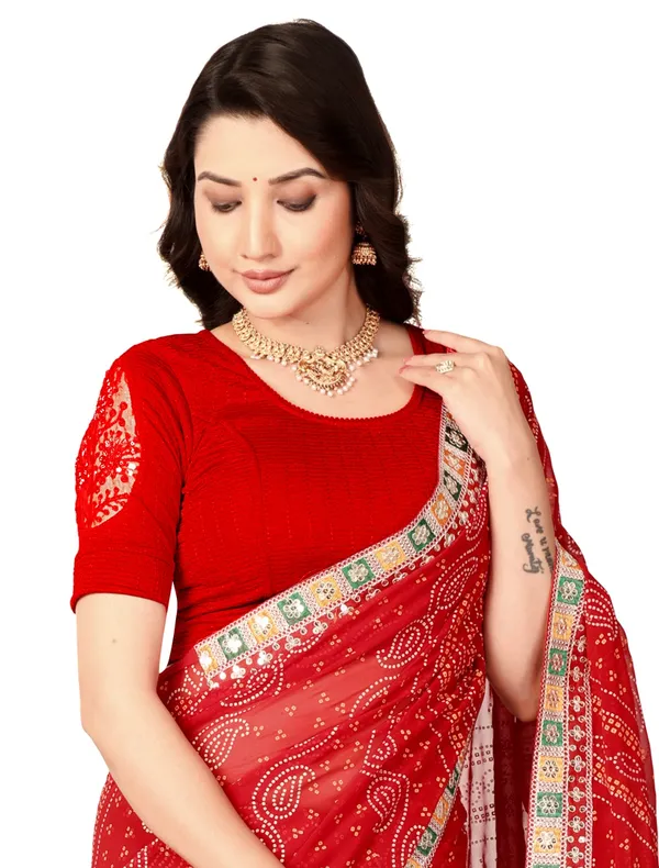 Red_Cotton_Embroidered_Elbow_Sleeve_Saree_Blouse_For_Women