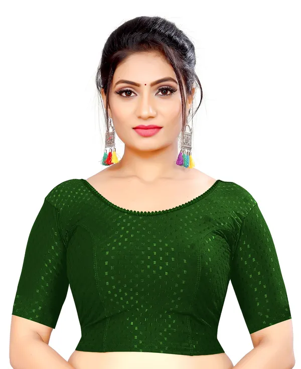 Green_Textured_Scallop_Lace_Half_Sleeve_Saree_Blouse_For_Women