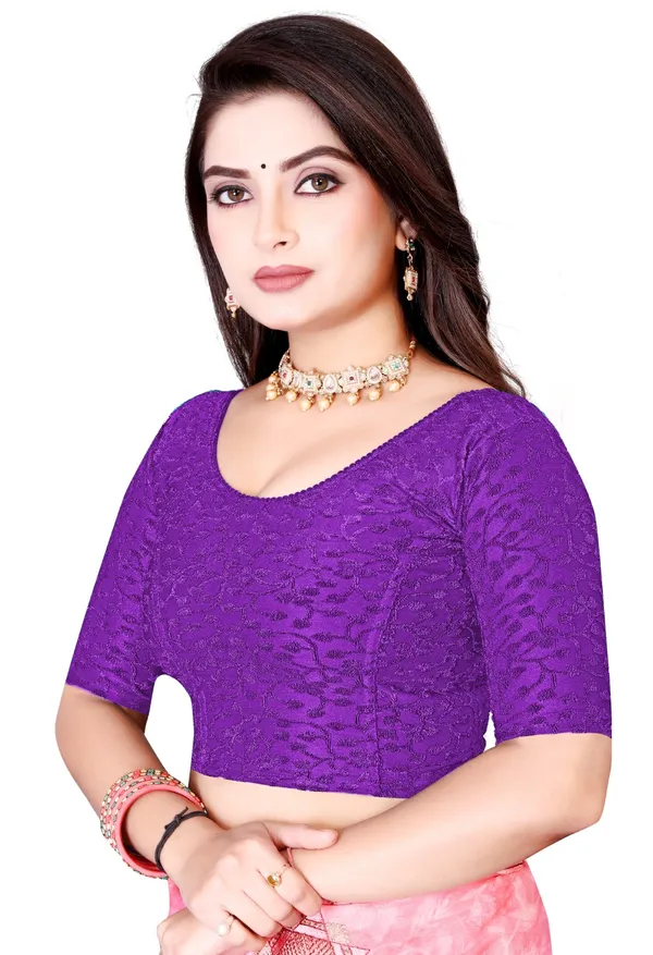 Purple_Lace_Floral_Jacquard_Round_Neck_Blouse_For_Women