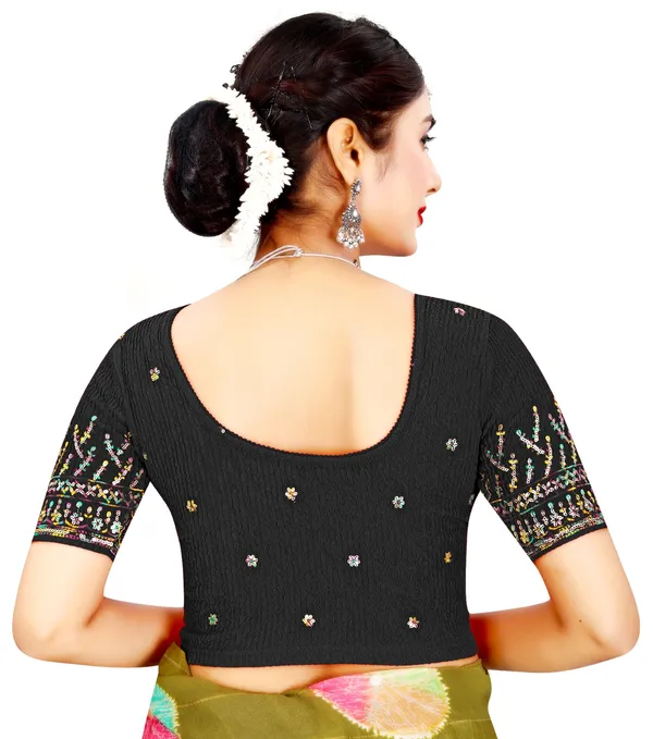 Black_Cotton_Crinkle_Embroidered_Round_Neck_Saree_Blouse_For_Women
