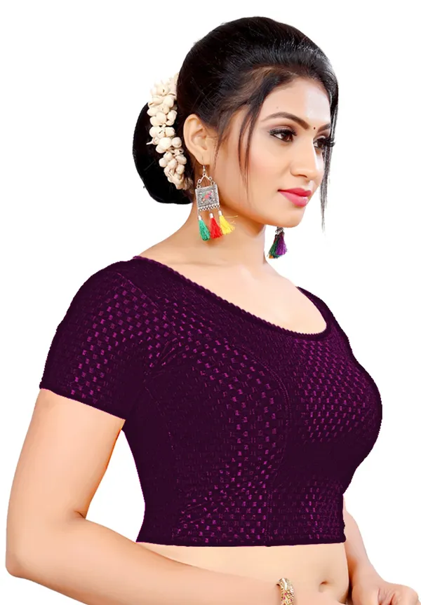 Wine_Purple_Cotton_Round_Neck_Saree_Blouse_For_Women