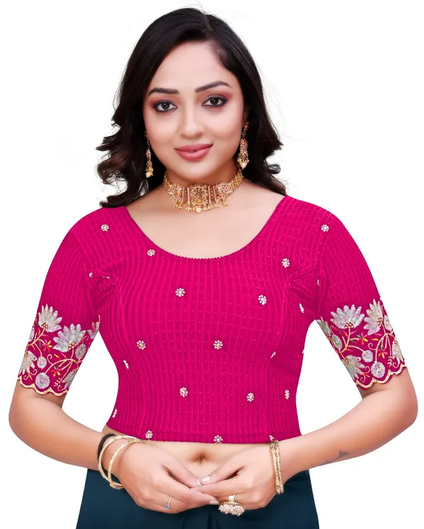 Pink_Cotton_Embroidered_Sequin_Elbow_Sleeve_Saree_Blouse_For_Women