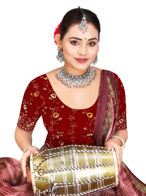 Maroon_Cotton_Floral_Embroidered_Round_Neck_Saree_Blouse_For_Women
