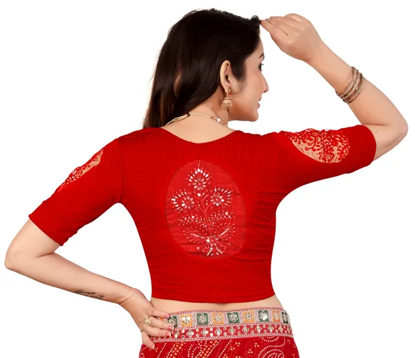 Red_Cotton_Sequin_Embroidered_Net_Sleeve_Saree_Blouse_For_Women