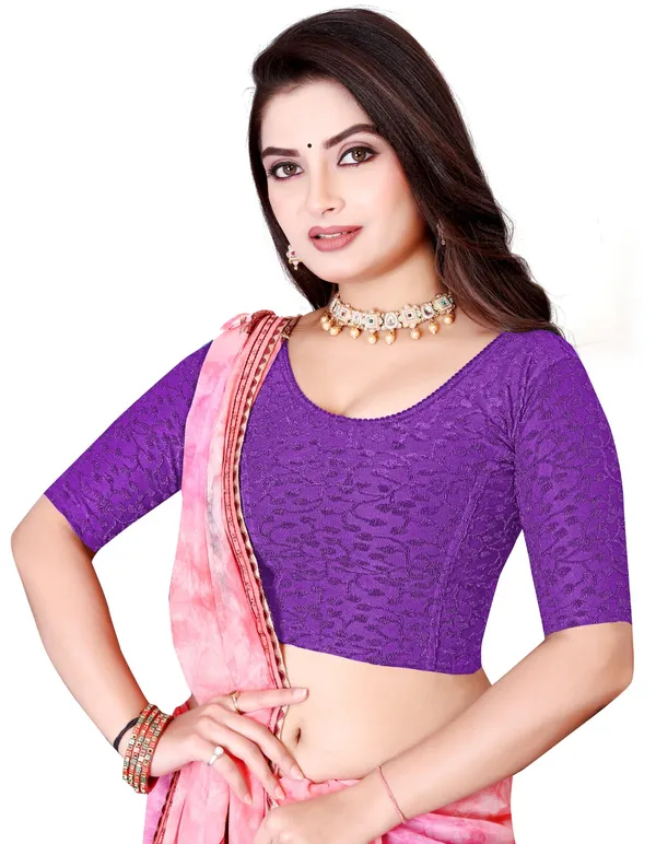 Purple_Lace_Floral_Jacquard_Round_Neck_Blouse_For_Women