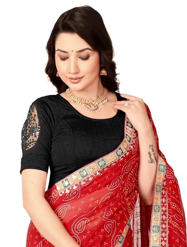 Black_Cotton_Textured_Elbow_Sleeve_Saree_Blouse_For_Women