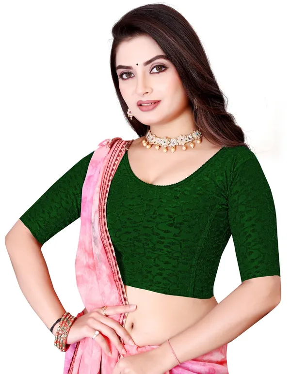 Green_Cotton_Jacquard_Deep_Round_Neck_Saree_Blouse_For_Women