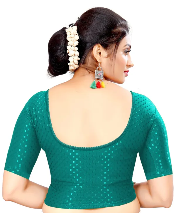 Teal_Cotton_Printed_Round_Neck_Half_Sleeve_Blouse_For_Women