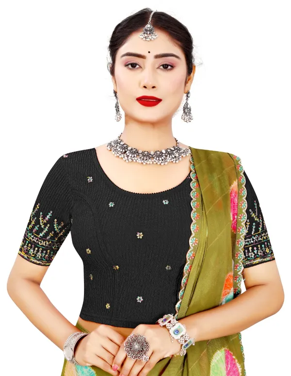 Black_Cotton_Crinkle_Embroidered_Round_Neck_Saree_Blouse_For_Women