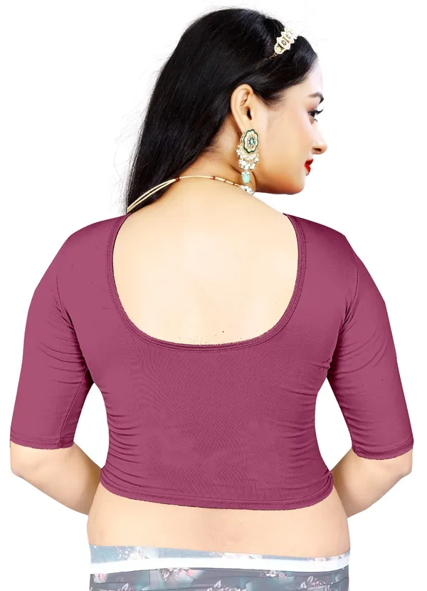 Mauve_Cotton_Stretchable_Round_Neck_Elbow_Sleeve_Saree_Blouse_For_Women