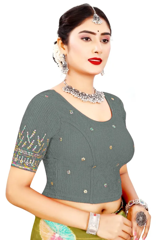 Grey_Cotton_Crinkle_Sequin_Floral_Embroidered_Saree_Blouse_For_Women