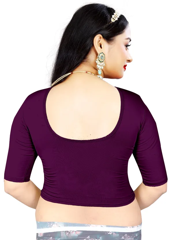 Purple_Cotton_Stretch_Round_Neck_Half_Sleeve_Saree_Blouse_For_Women