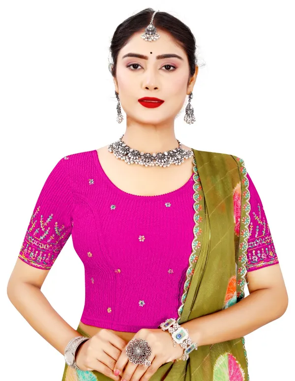 Pink_Cotton_Crinkle_Embroidered_Round_Neck_Saree_Blouse_For_Women
