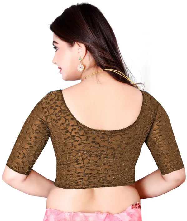 Brown_Cotton_Lace_Textured_Round_Neck_Saree_Blouse_For_Women