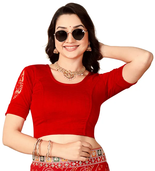 Red_Cotton_Sequin_Embroidered_Net_Sleeve_Saree_Blouse_For_Women
