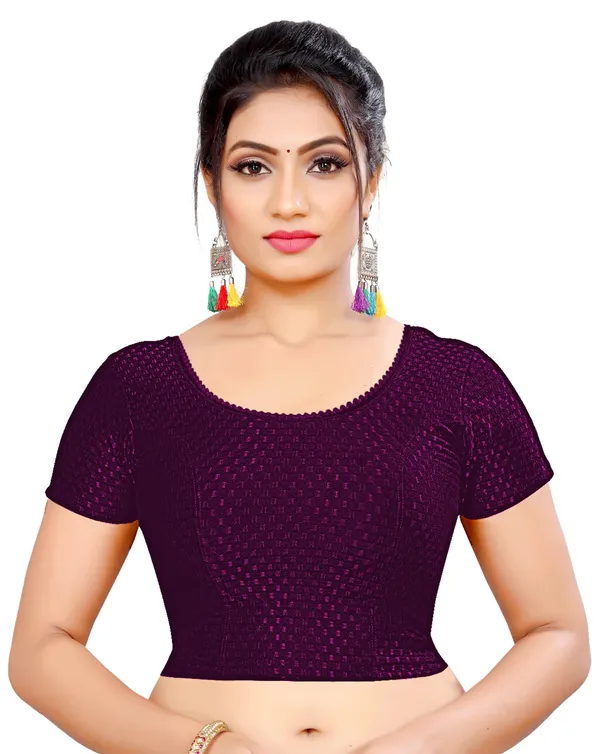 Wine_Purple_Cotton_Round_Neck_Saree_Blouse_For_Women