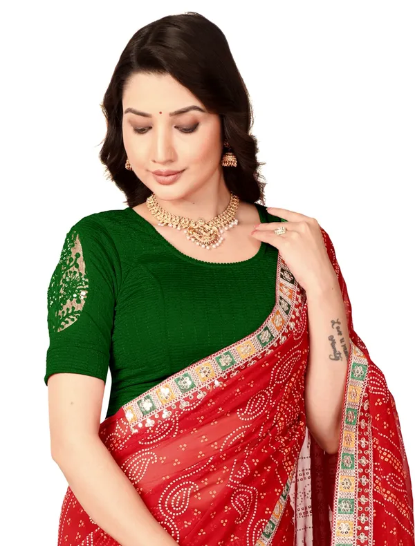 Green_Cotton_Lace_Cutwork_Round_Neck_Half_Sleeve_Saree_Blouse_For_Women
