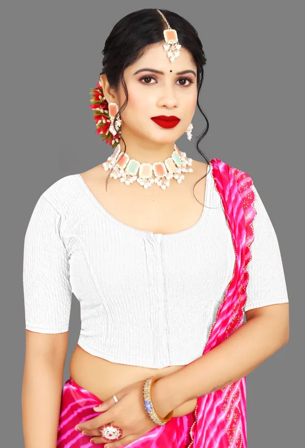 White_Crepe_Elbow_Sleeve_Saree_Blouse_For_Women