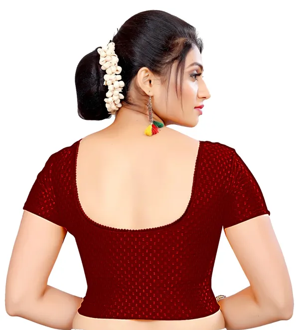 Maroon_Textured_Round_Neck_Saree_Blouse_For_Women