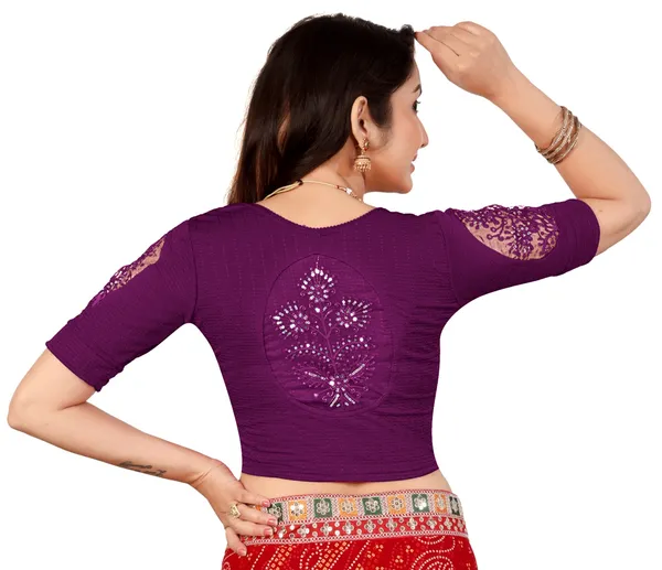 Purple_Cotton_Textured_Lace_Sleeve_Saree_Blouse_For_Women
