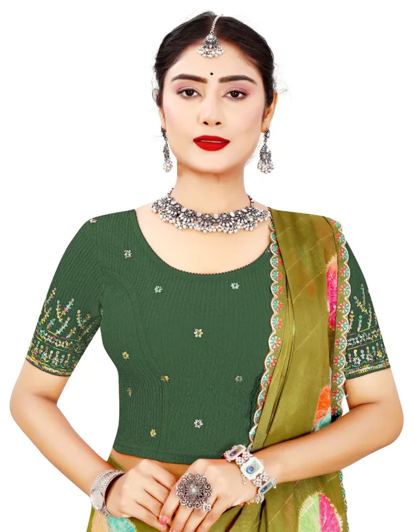Green_Cotton_Sequin_Floral_Embroidered_Round_Neck_Saree_Blouse_For_Women