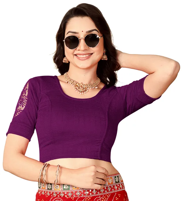 Purple_Cotton_Textured_Lace_Sleeve_Saree_Blouse_For_Women
