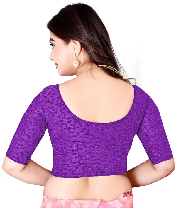 Purple_Lace_Floral_Jacquard_Round_Neck_Blouse_For_Women