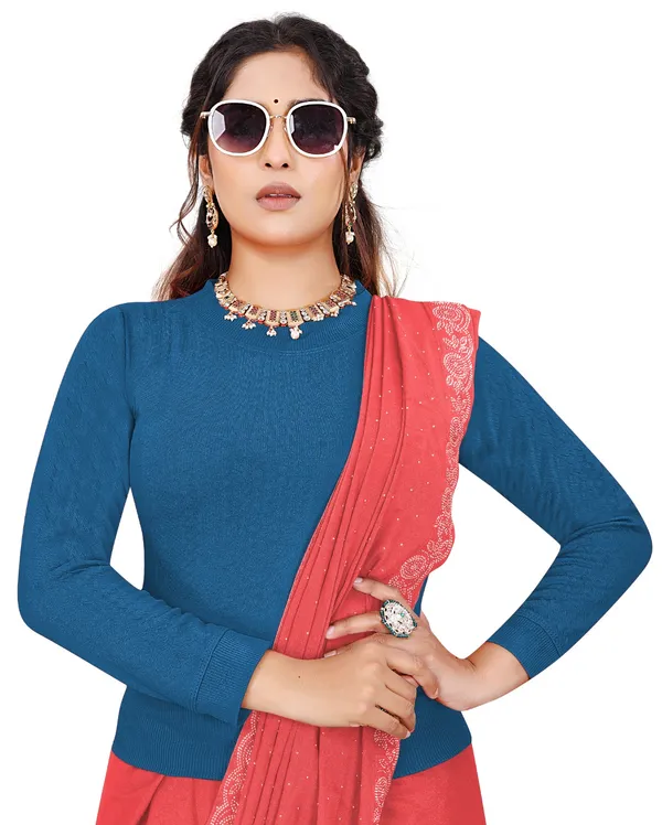 Navy_Blue_Women's_Cotton_Blend_Stretchable_Full_Sleeve_Blouse_–_Round_Neck