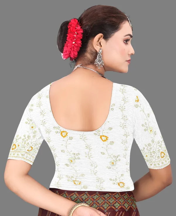 White_Cotton_Floral_Embroidered_Deep_Neck_Saree_Blouse_For_Women