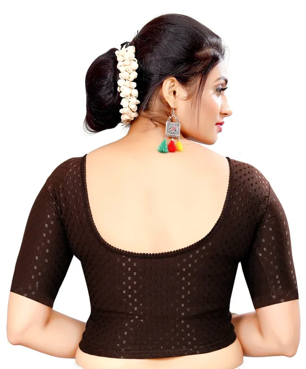 Brown_Cotton_Printed_Scallop_Neck_Half_Sleeve_Saree_Blouse_For_Women
