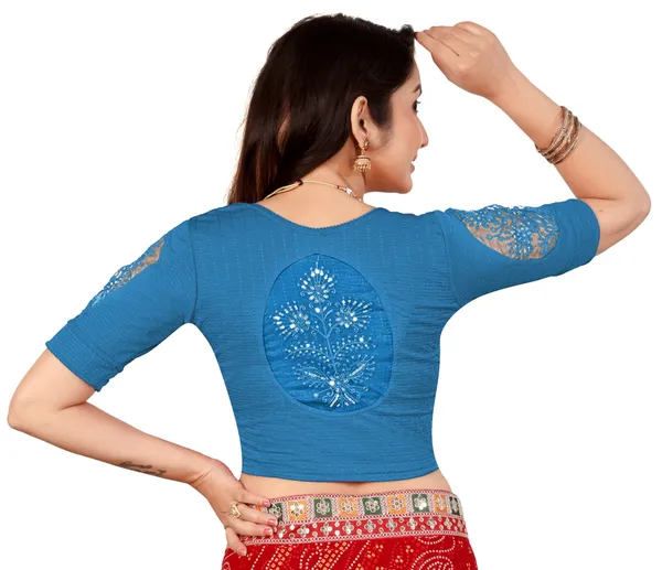 Blue_Cotton_Embroidered_Sequin_Round_Neck_Blouse_For_Women